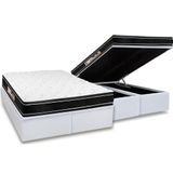 Cama Box Baú Queen: Colchão Espuma Castor D33 Black E White Air Euro Pillow + Base White(158x198)