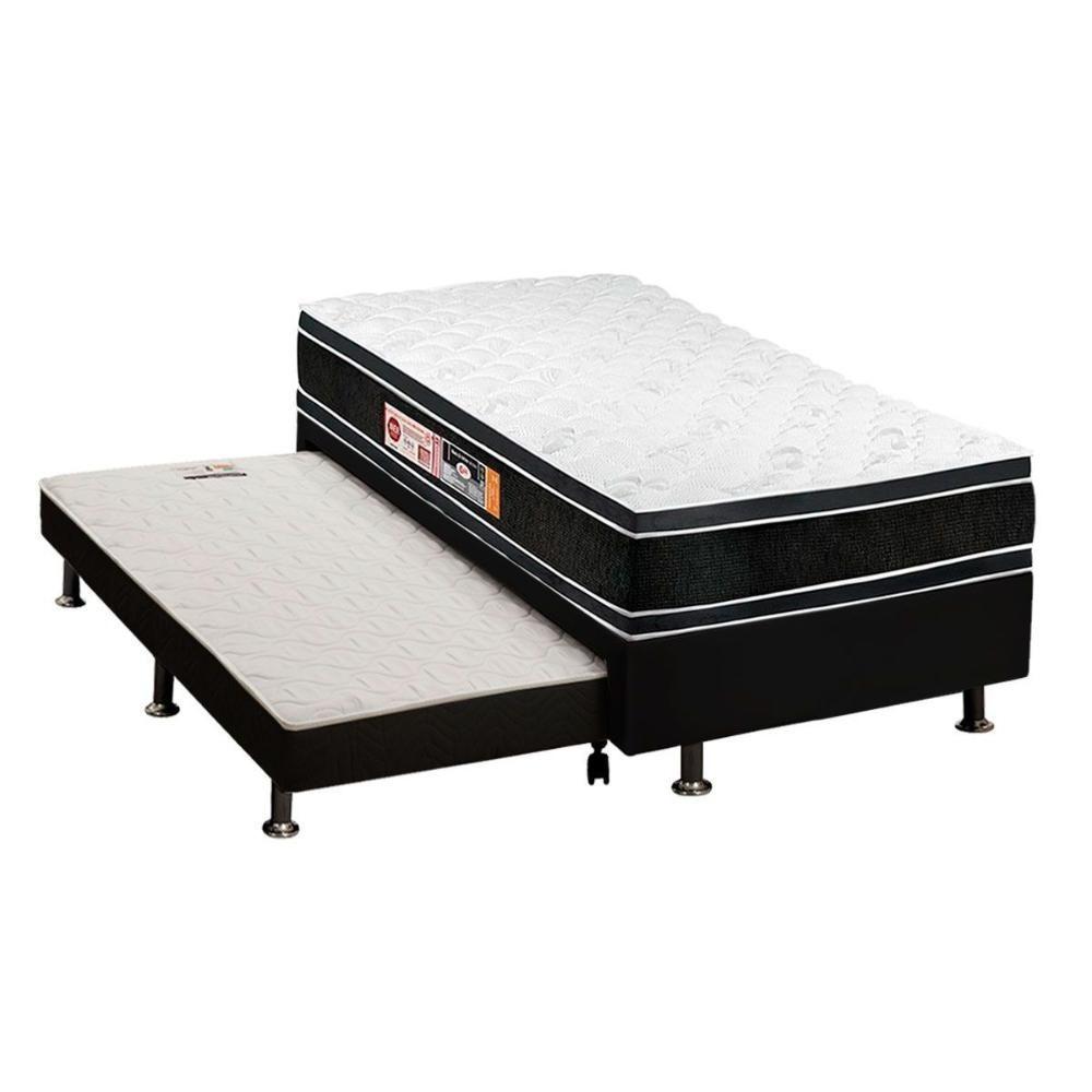 Cama Box C/auxiliar Solteiro: Colchão Espuma Castor D33 Black E White Df + Base Black(88x188)