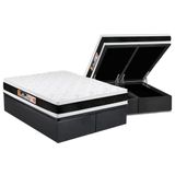 Cama Box Baú Queen: Colchão Espuma Castor D45 Black E White Air Double Face + Base Gray(158x198)