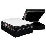 Cama Box Baú Casal: Colchão Espuma D33 Castor Black E White Air Euro Pillow + Base Black(138x188)