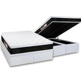 Cama Box Baú Queen: Colchão Espuma D45 Castor Black E White Air Euro Pillow + Base White(158x198)
