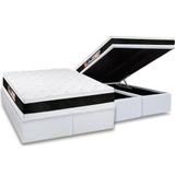 Cama Box Baú Queen: Colchão Espuma Castor D45 Black E White Air Double Face + Base White(158x198)