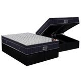 Cama Box Baú Queen: Colchão Molas Ortobom Nanolastic Airtech Progressive + Base Black(158x198)