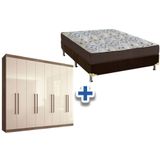 Cama Box Casal + Colchão D45 Ortobom + Guarda Roupa Master Vip 8.4 Castanha/off White