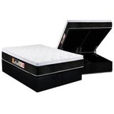 Cama Box Baú Queen: Colchão Espuma D45 Castor Black E White Air Euro Pillow + Base Black(158x198)