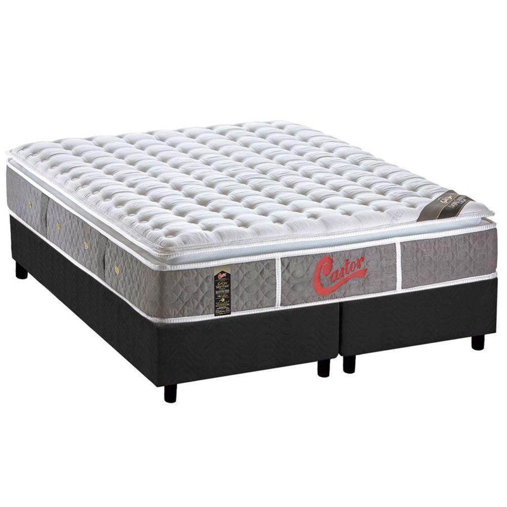 Cama Box Queen: Colchão Molas Pocket Ensacadas Castor Light Stress One Face + Base Gray(158x198)