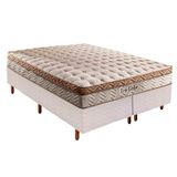 Cama Box Queen: Colchão Molas Paropas Masterpocket Ensacadas Eco Linho + Base Branco(158x198)