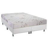 Cama Box Queen: Colchão Espuma D45 Luckspuma Gran Luck Floral Pró Saúde + Base White(158x198)