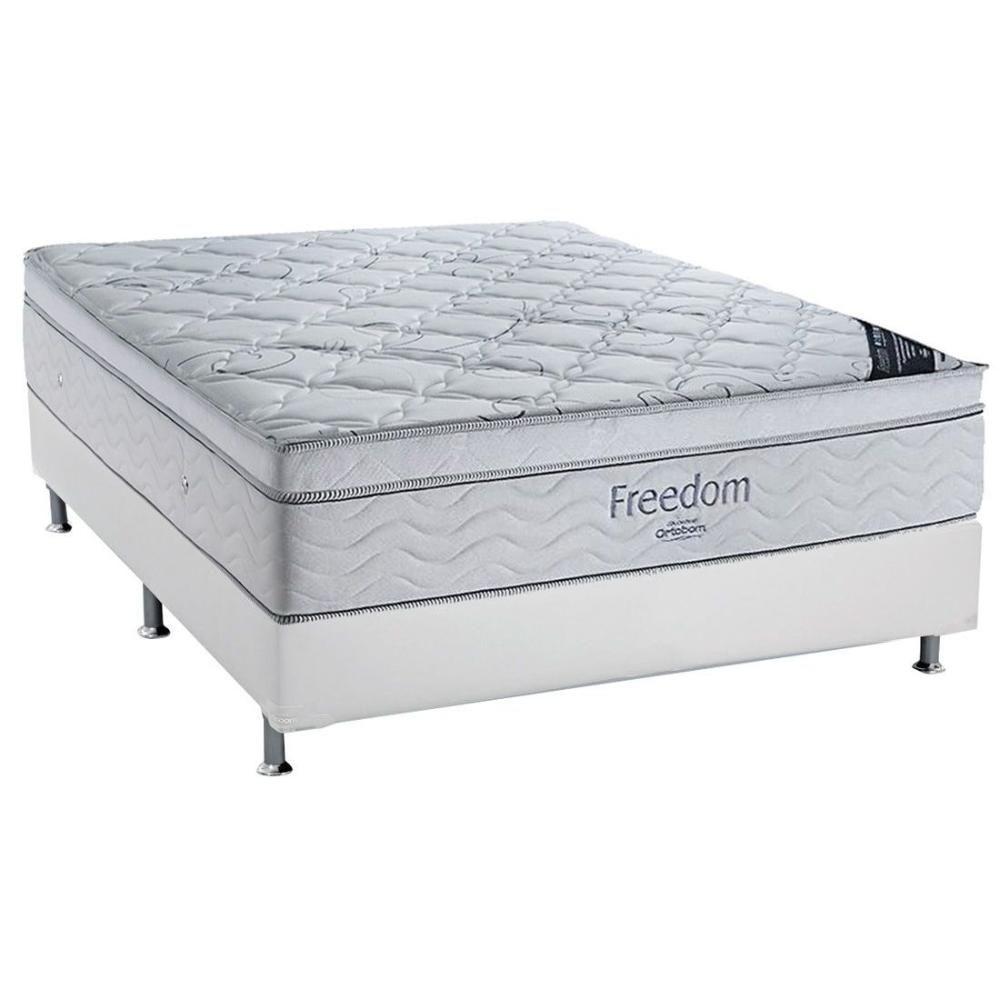 Cama Box Casal: Colchão Molas Ensacadas Ortobom Superpocket Freedom Visco + Base White(138x188)