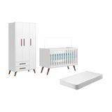 Kit Quarto De Bebe Retro Berço E Guarda Roupa Havana Branco Com Colchao