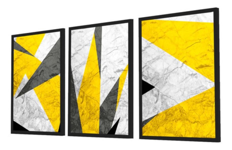 Quadro Decorativo Kit Geométrico Amarelo 53x73