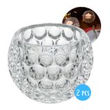 Kit 2 Suportes Porta Vela De Cristal Vidro Bolhas 9cm Lyor