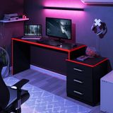Mesa Para Computador Com 3 Gavetas Vijay Preto Vrermelho