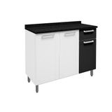 Balcão De Cozinha Múltipla 6112 3 Portas 1 Gaveta C/ Tampo 105cm Branco/preto - Bertolini