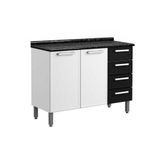 Balcão De Cozinha Gourmet 2 Portas E 4 Gavetas C/tampo 120cm Branco/preto - Bertolini