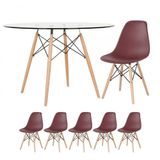 Mesa Redonda Eames 120cm + 5 Cadeiras Marrom