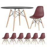 Mesa Redonda Eames 120cm Preto + 6 Cadeiras Marrom