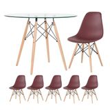Mesa Redonda Eames 100cm + 5 Cadeiras Marrom Marrom