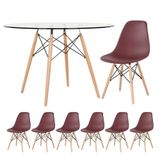 Mesa Redonda Eames 120cm + 6 Cadeiras Marrom