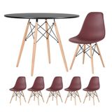 Mesa Redonda Eames 100cm Preto + 5 Cadeiras Marrom