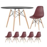 Mesa Redonda Eames 120cm Preto + 5 Cadeiras Marrom