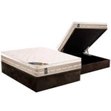 Cama Box Baú Casal: Colchão Molas Castor Bonnel Premium Tecnopedic + Base Crc Suede Brown(138x188)