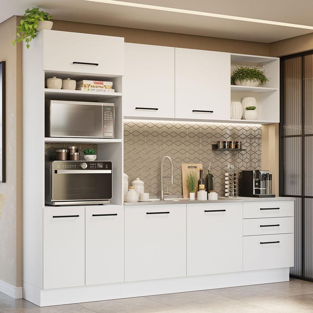 Armário De Cozinha Completa 250cm Branco Agata Madesa 01 Branco