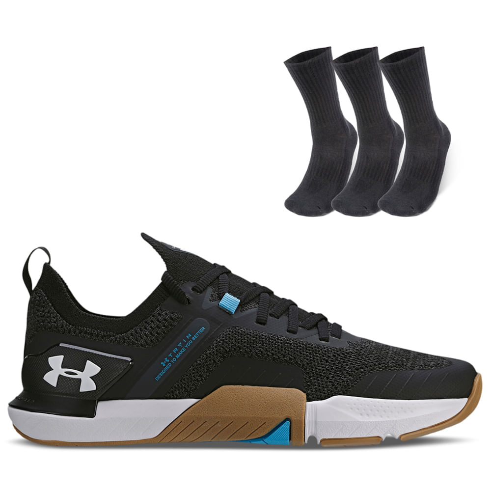 Kit 1 Tênis De Treino Under Armour Tribase Cross Se E 1 Pct Com 3 Pares De Meia Cano Alto