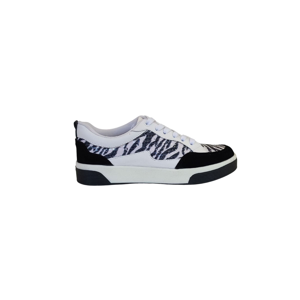 Tênis Feminino Casual Lantejoula Branca Paete Zebra Brilhos