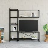 Conjunto Rack Para Tv Até 50 Polegadas 1 Nicho Aéreo 1 Estante Estilo Industrial Active Yescasa Preto Onix