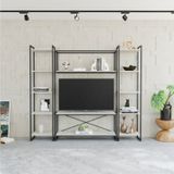 Conjunto Rack Para Tv Até 50 Polegadas 1 Nicho Aéreo 2 Estante Estilo Industrial Active Yescasa Snow