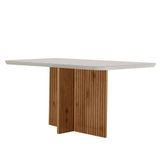 Mesa Sala De Jantar Olimpia 120cm Em Mdf E Vidro Com Canto Copo Off White/ Imb Rip/ Serig. Off