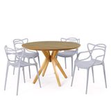 Mesa De Jantar Redonda Marci  Natural   4 Cadeiras   Cinza