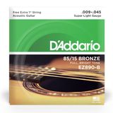 Cordas Para Violão Aço D Addario Bronze 85-15 Ez890-b .009-.045 Com Corda Extra Pl009