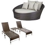 Kit Chaise Com 2 Espreguiçadeiras Catar Reguláveis Com Almofadas Pedra Ferro