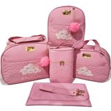 Bolsa Maternidade Bebê Kit 5 Peças Nuvem Rosa Impermeável