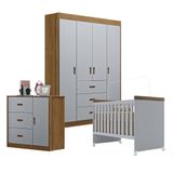 Jogo De Quarto Infantil Livia Com Berço Mini Cama Cômoda E Roupeiro Canaã