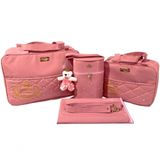 Bolsa Maternidade Bebê Kit 4 Peças Trocador Rosa Impermeável