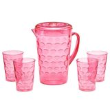 Jarra Acrílico Com 4 Copos Agua Suco Gelo Decorativo Rosa
