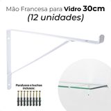 Mão Francesa Suporte Prateleira Vidro 30cm Leve Kit 12 Peças