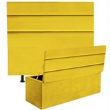 Kit Cabeceira E Calçadeira Baú 195cm King Size Amarelo