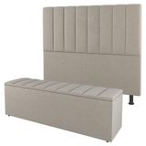 Kit Cabeceira E Baú Cama Box King Size Cora 195cm Suede Bege