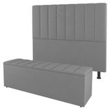 Cabeceira E Baú Cama Box King Size Cora 195cm Suede Cinza