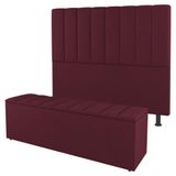 Cabeceira E Baú Cama Box King Size Cora 195cm Suede Bordô