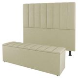 Cabeceira E Baú Cama Box Queen Cora 160cm Sintético Bege