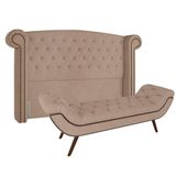 Cabeceira Cama Box Casal King 195cm Provença Com Calçadeira Vêneto P02 Veludo Bege