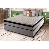 Cama Box De Casal Hellen Titanium Com Molas Ensacadas, Pillow Top E Revestimento Em Tecido Malha