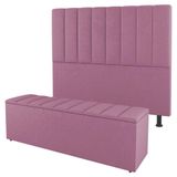 Kit Cabeceira E Baú Cama Box King Size Cora 195cm Suede Rosa