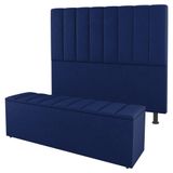 Kit Cabeceira E Baú Cama Box King Size Cora 195cm Suede Azul