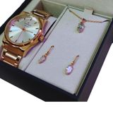 Kit Relógio Feminino Champion Rose/brinco/colar Cn27590e